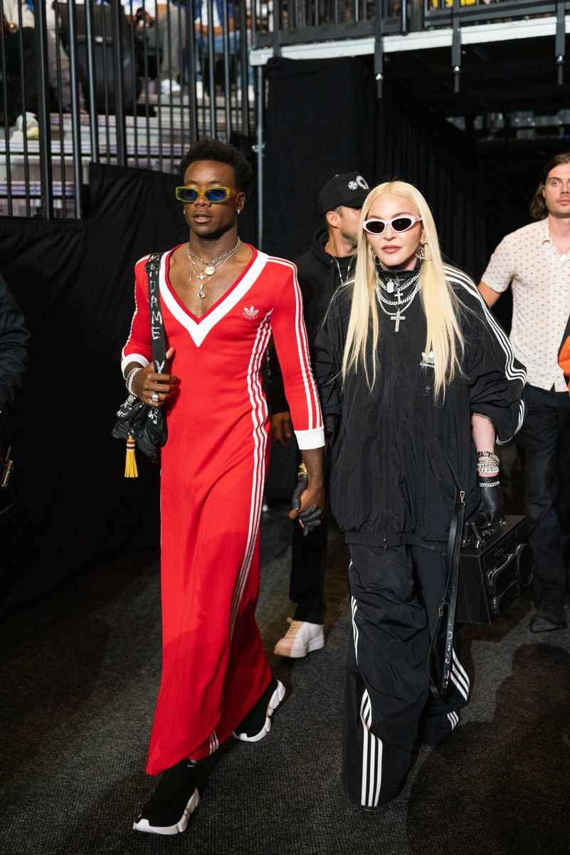 David Banda and Madonna attend the WBA World Lightweight Championship title bout between Gervonta Davis and Rolando Romero at the Barclays Center in Brooklyn on May 28, 2022, in New York City. (Photo by Cassy Athena/Getty Images)