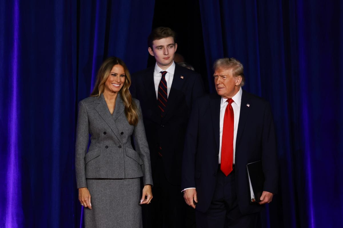 Melania, Barron, and Donald Trump on the night of the election