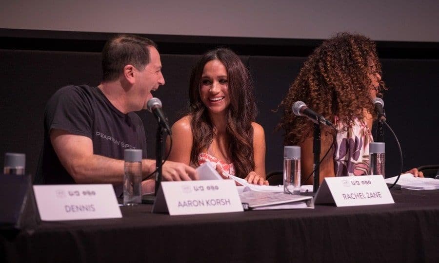 June 11: Meghan Markle shared some laughs with <i>Suits</i> creator Aaron Korsh during the episode one table read at the ATX Television Festival in Austin, Texas.
Photo: Rick Kern / USA Network