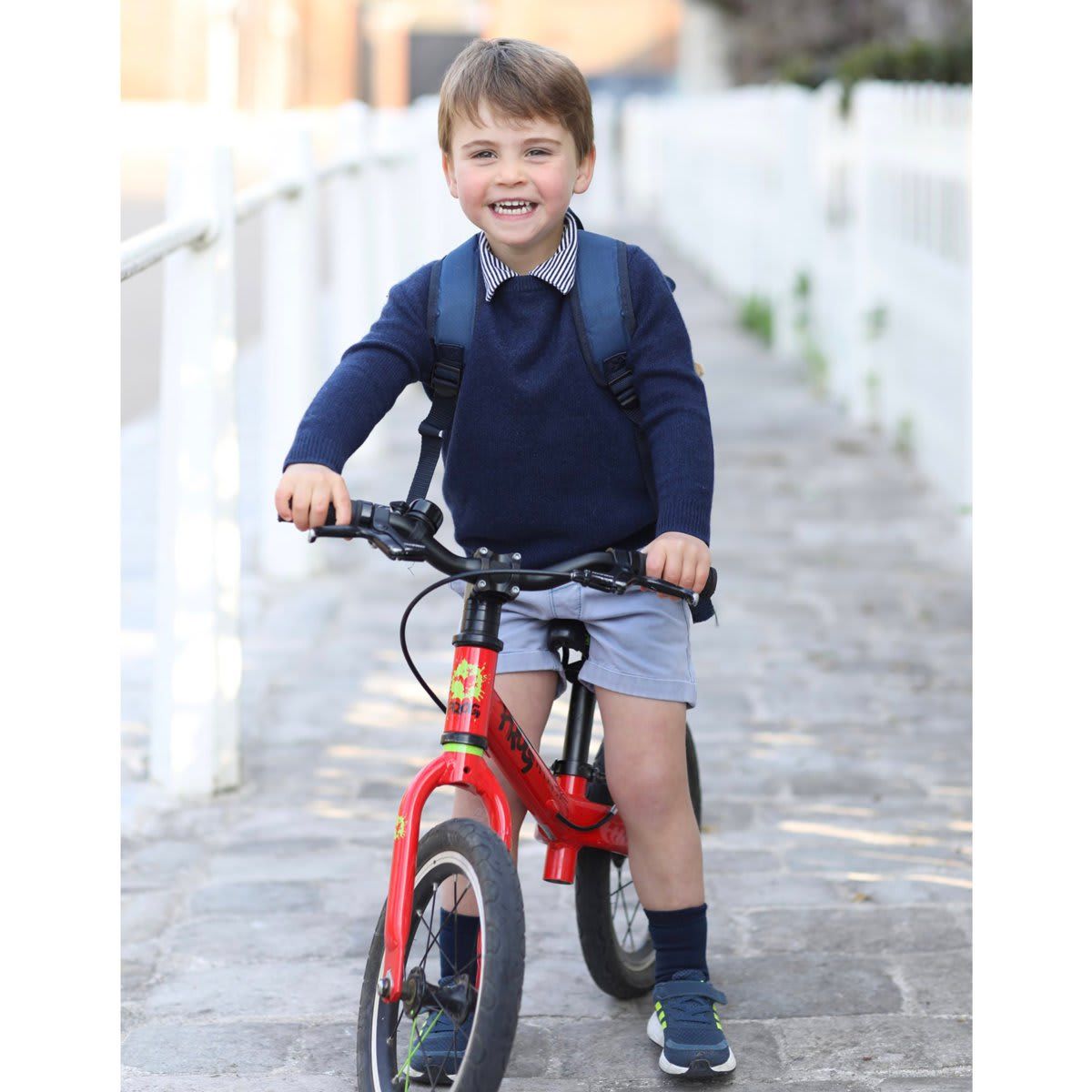 Prince Louis was pictured on his balance bike