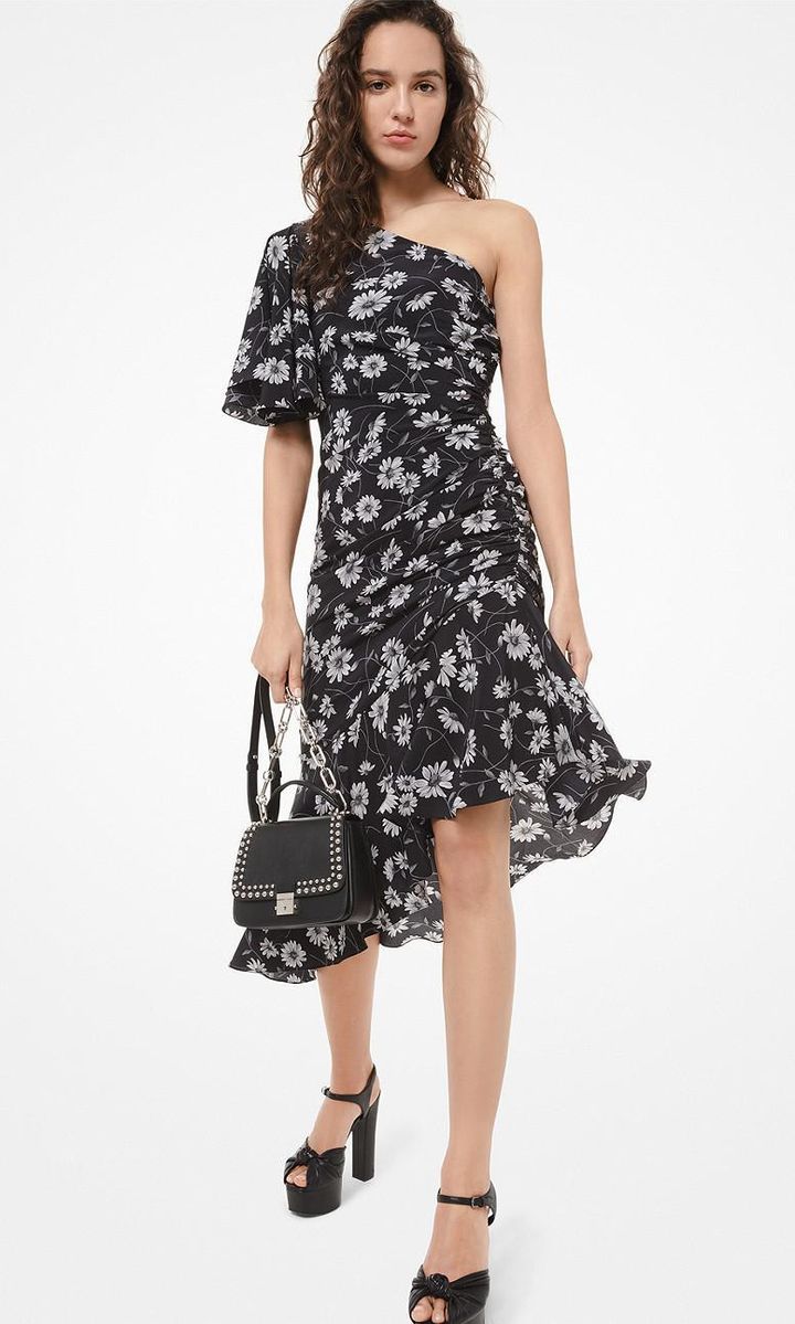 Daisy Silk Crepe De Chine Ruched Asymmetric Dress by Michael Kors