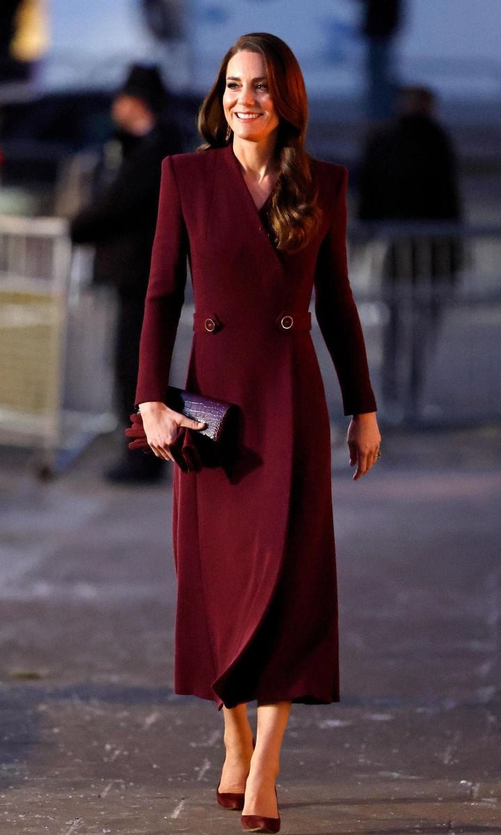 Princess Charlotte's mom wore a stylish burgundy coat to host her second annual Christmas carol service at Westminster Abbey in December.