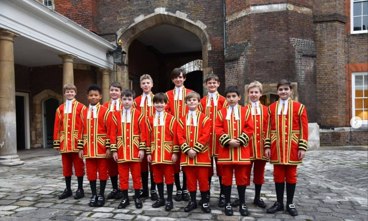 The Choir of Her Majesty's Chapel Royal performs 'Ding Dong Merrily on High' as part of a Christmas service