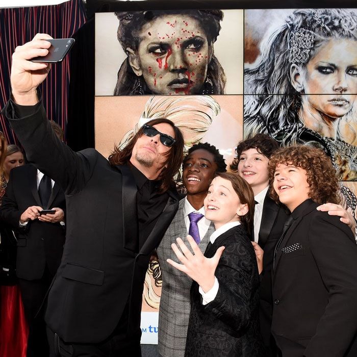 Say cheese! Norman Reedus snapped a selfie with Caleb McLaughlin, Finn Wolfhard, Noah Schnapp and Gaten Matarazzo at the 22nd Annual Critics' Choice Awards.
Photo: Mike Windle/Getty Images for The Critics' Choice Awards