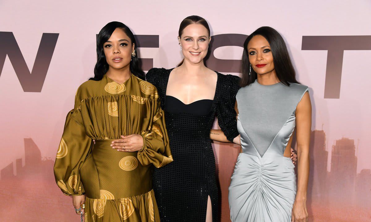 (L R) Tessa Thompson, Evan Rachel Wood, and Thandie Newton attend the Los Angeles Season 3 premiere of the HBO drama series “Westworld”