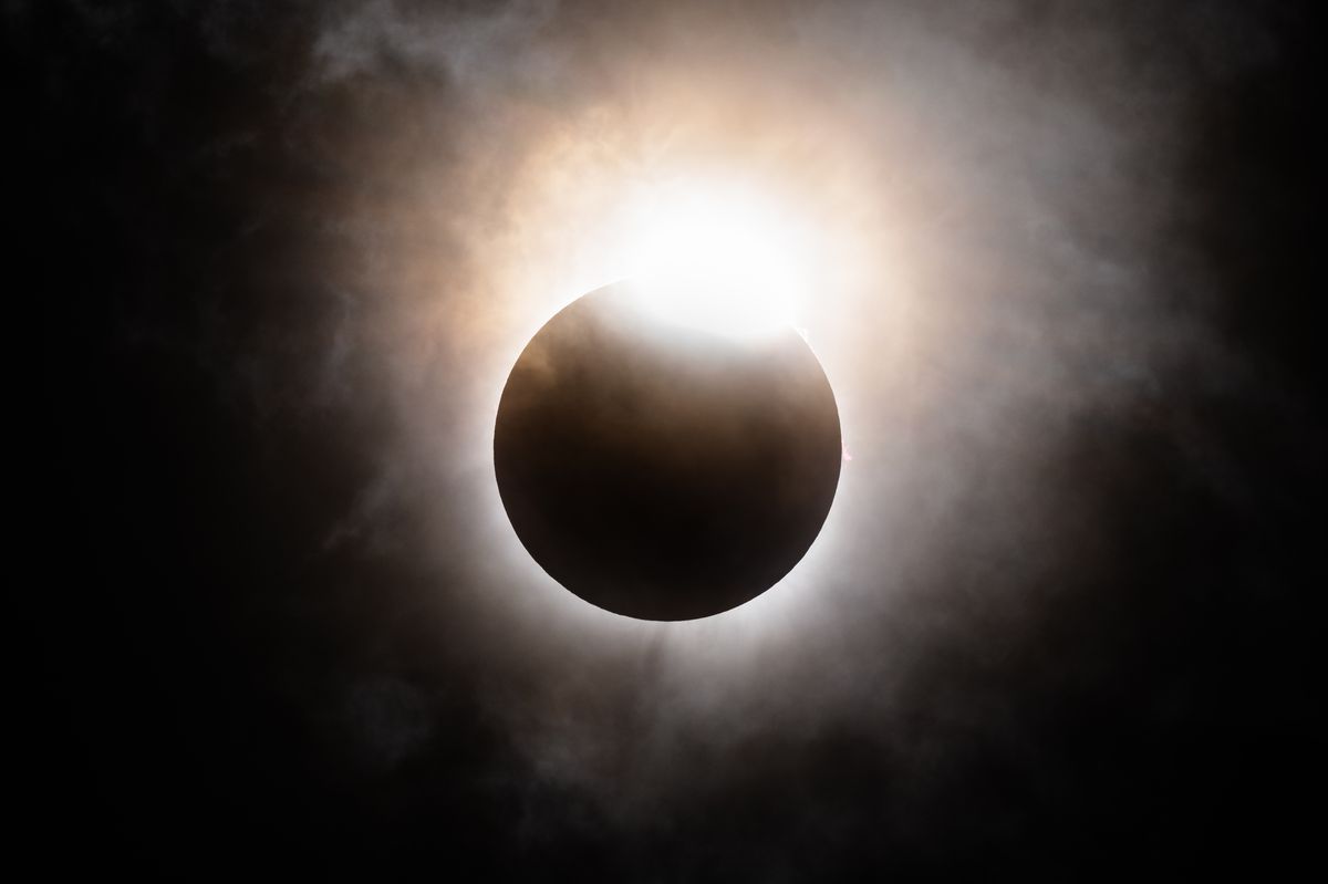 Total solar eclipse on April 08, 2024 in Brady, Texas. 