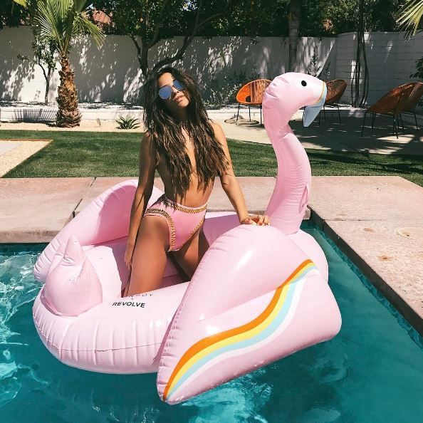 April 14: Shay Mitchell had some fun on a FUNBOY Flamingo float during the Revolve party in Palm Springs, California.
Photo: Instagram/@shaym