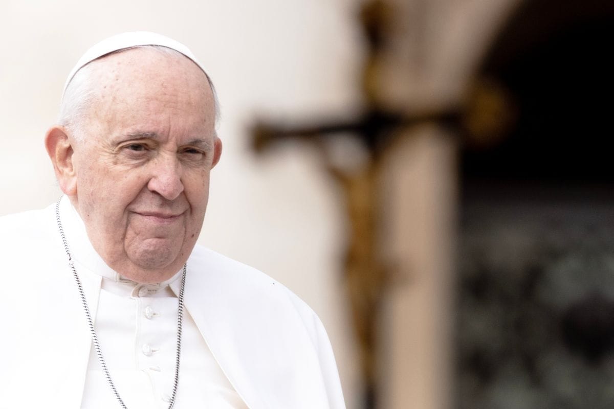 Pope Francis leads his general weekly audience in St. Peter's Square, on March 08, 2023 in Vatican City, Vatican. (Photo by Alessandra Benedetti - Corbis/Corbis via Getty Images)