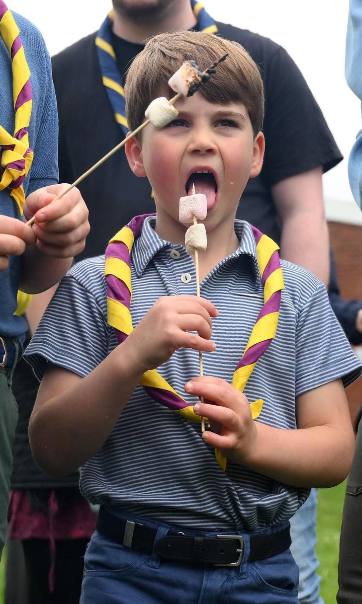 It wasn't all work and no play for Louis! The Prince roasted marshmallows and snacked on them during the outing.