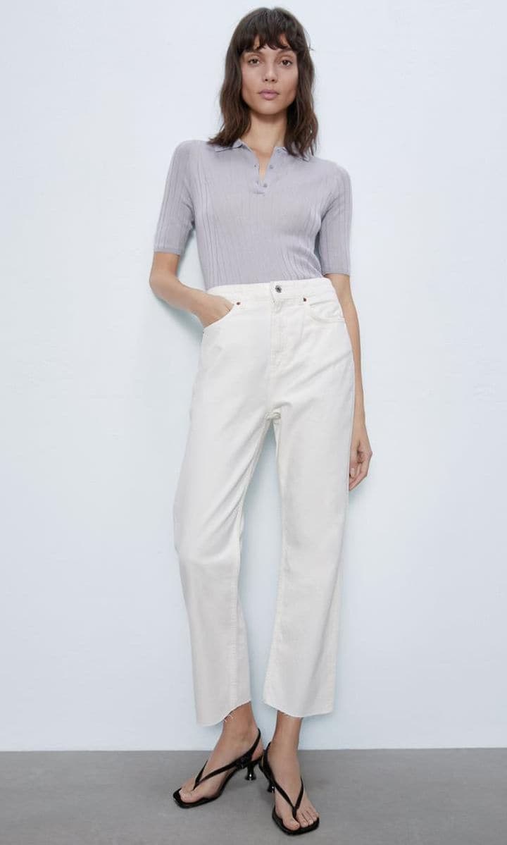 ZW Premium Ankle Straight Jeans in white by Zara