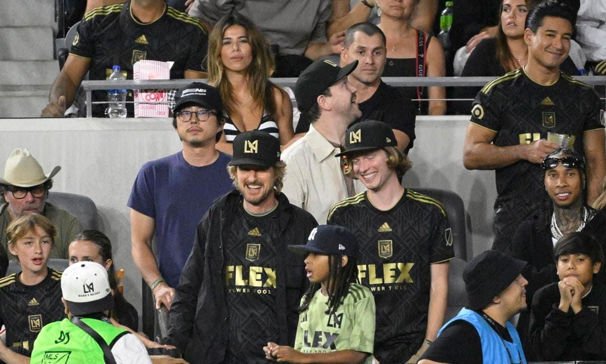 Actors Owen Wilson and Steven Yeun are seen enjoying the Inter Miami vs. LAFC game at the BMO Stadium in Los Angeles.