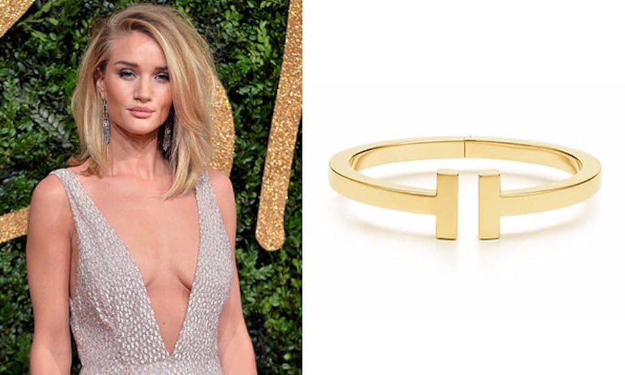 This modern take on iconic jeweler Tiffany's "T" icon can be engraved with the name, date or sentiment of your choice.
Celebrity fans: Rosie Huntington-Whiteley
Tiffany T Square Bracelet in 18-karat gold, $6400, tiffany.com