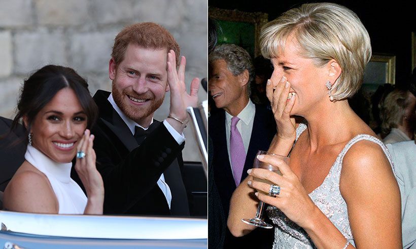 For the Frogmore House reception, the bride also paid tribute to her mother-in-law Princess Diana by wearing a beautiful ring that once belonged to the late royal. Meghan accessorised her Stella McCartney dress with Cartier earrings and Diana's emerald cut aquamarine ring, which was likely to be a gift from Harry.
Photo: Getty Images