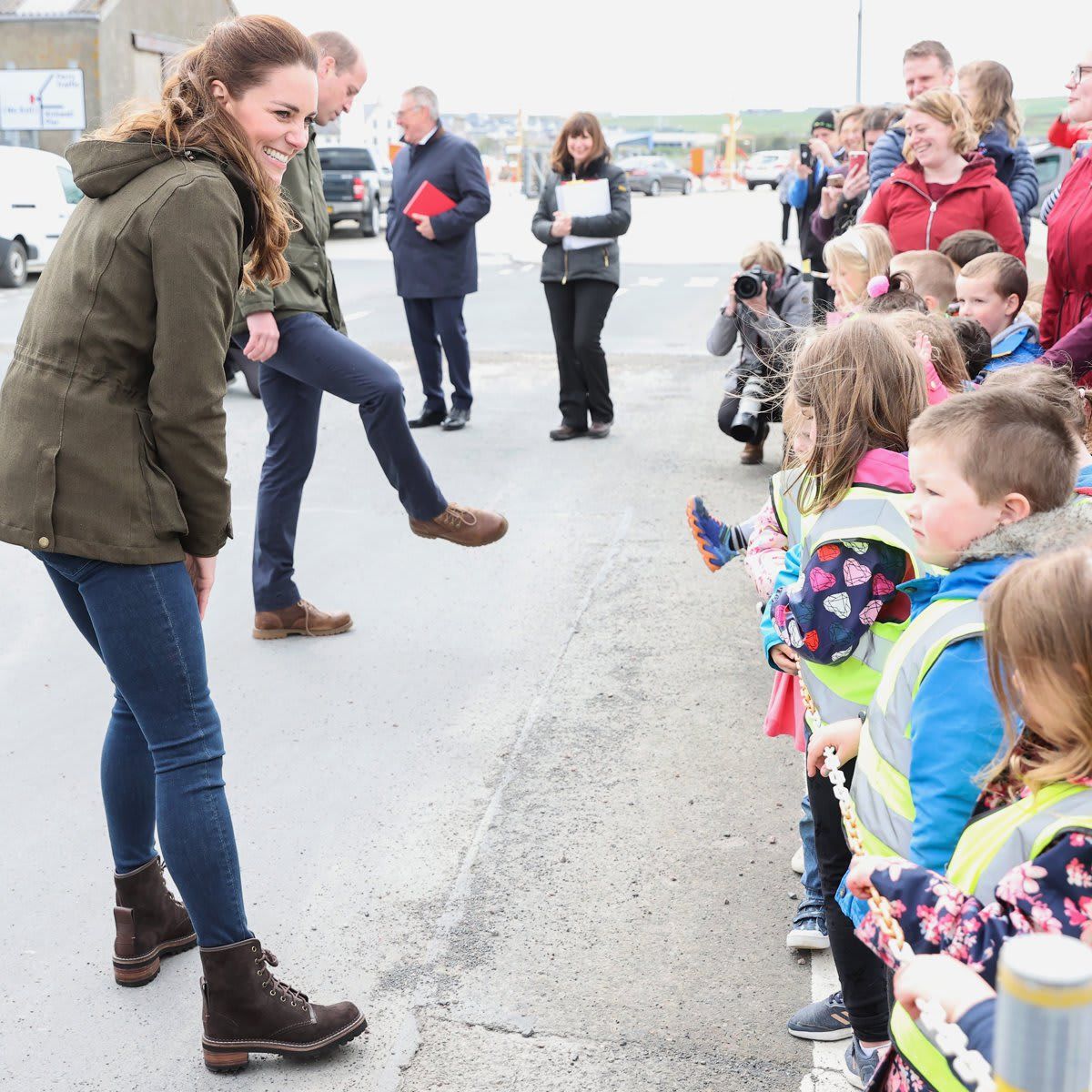 The Duke and Duchess of Cambridge spoke with young children during their visit to Orkney on May 25