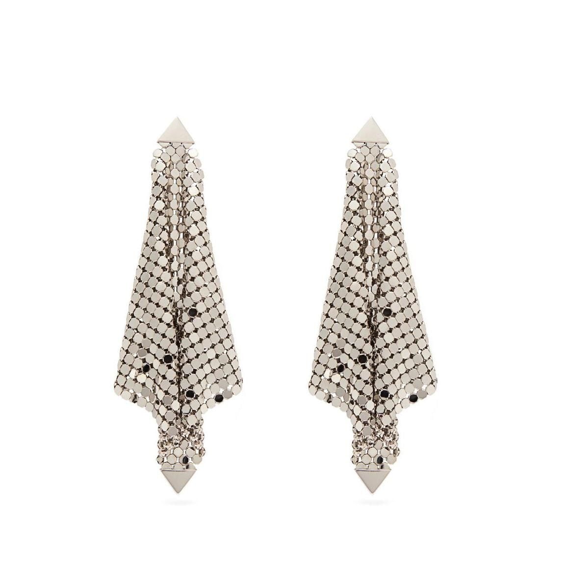 Silver chainmail mesh earrings by Paco Rabanne