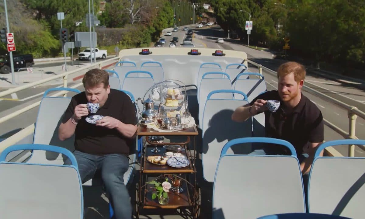 James Corden and Prince Harry on The Late Late Show with James Corden.