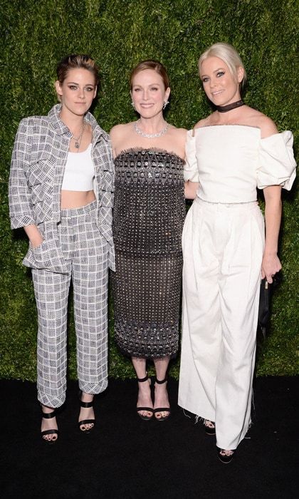 Kristen Stewart, in Chanel, and Elizabeth Banks, in Emanuel Ungaro, joined lady of the hour Julianne Moore, also in Chanel, at the Museum of Modern Art Film Benefit on November 13.
Photo: Getty Images