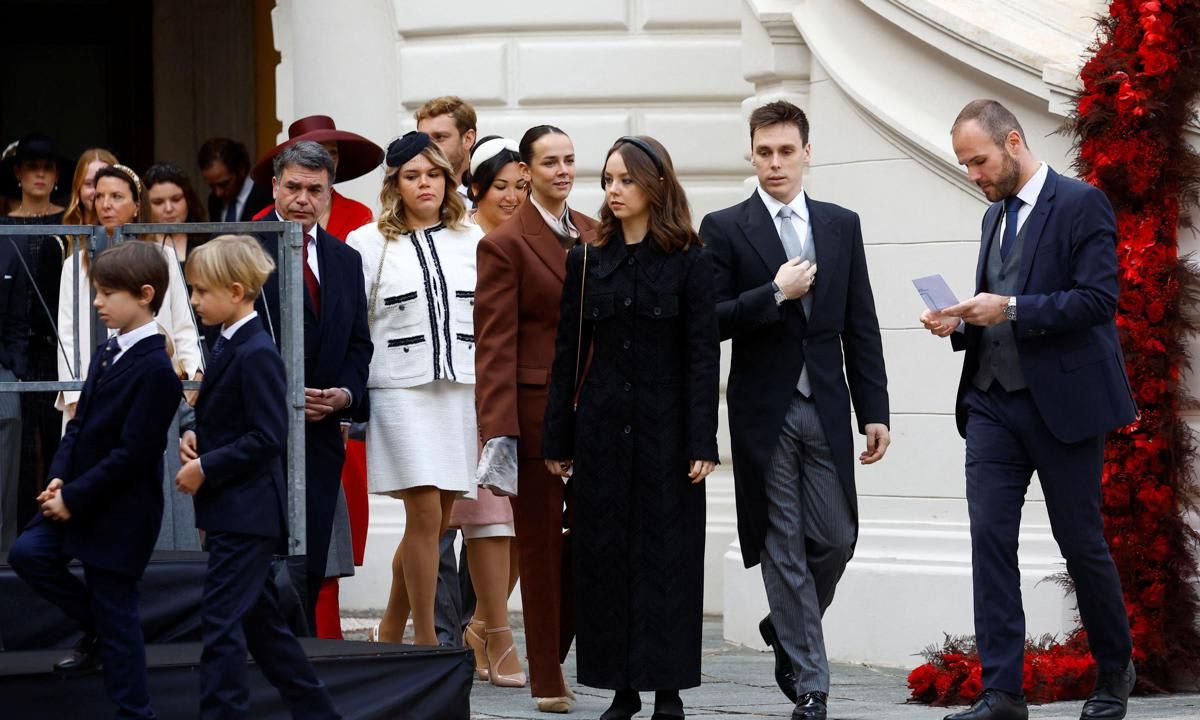 Princess Alexandra was pictured following her nephews, Raphael and Sacha, while her cousins Louis, Camille and Pauline walked behind her.