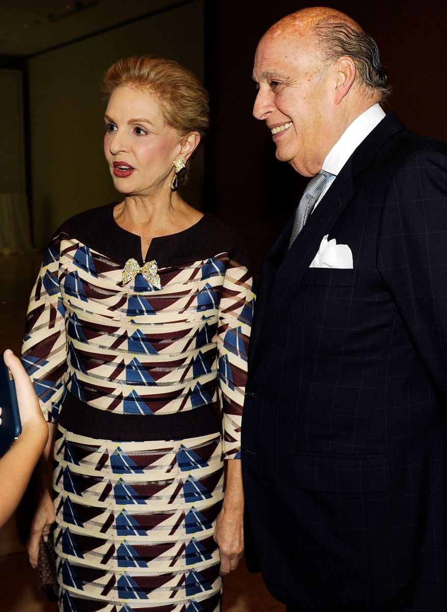 Carolina Herrera and Reinaldo Herrera at the 'Hubert de Givenchy' exhibition opening cocktail on October 20, 2014 in Madrid, Spain