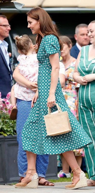 Kate Middleton with a Sandro dress and Castaner espadrilles