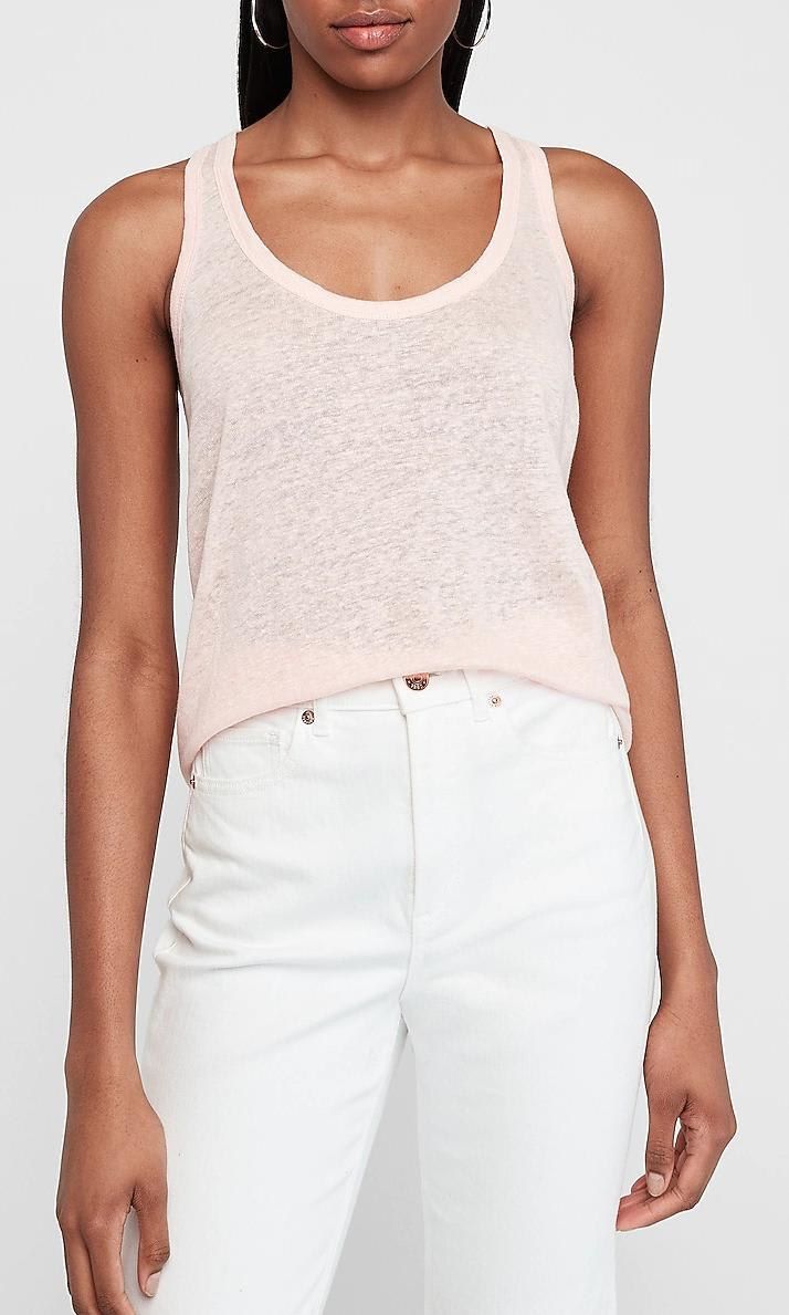 Linen Front Satin Back Scoop Neck Tank from Express