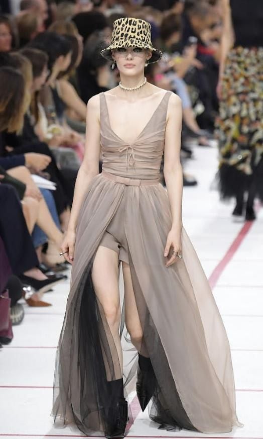 Christian Dior nude and black sheer gown