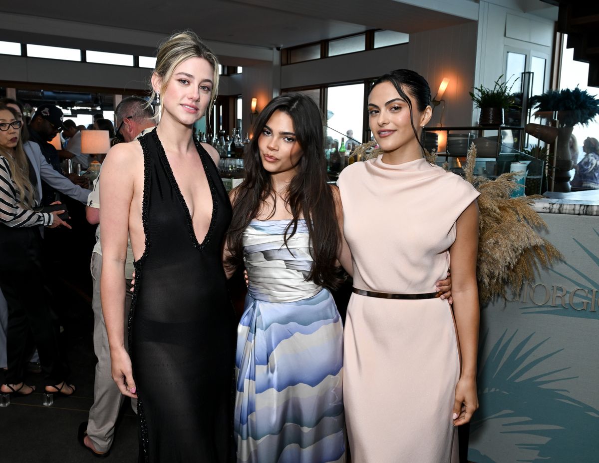 Lili Reinhart, Ariana Greenblatt and Camila Mendes at the Giorgio Armani Mare 2024 Collection Pop Up at Little Beach House Malibu 