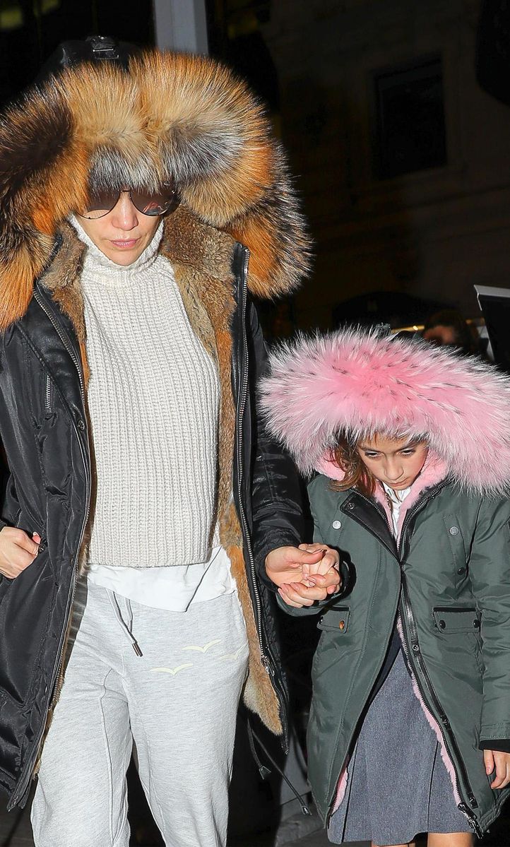 Jennifer Lopez and her daughter Emme are matching in their coats.