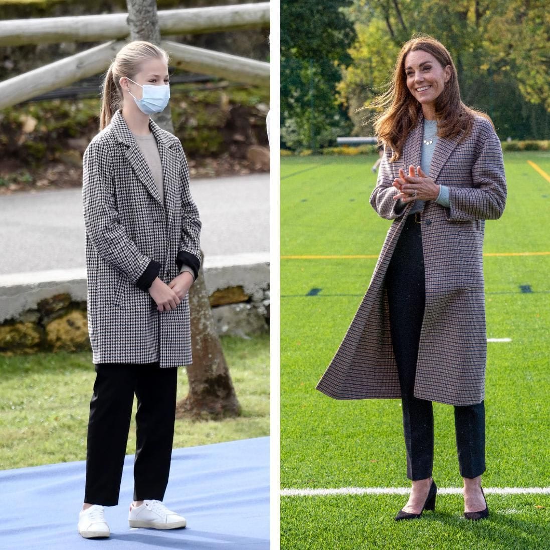 Queen Letizia's oldest daughter and Kate Middleton wore similar checked coats