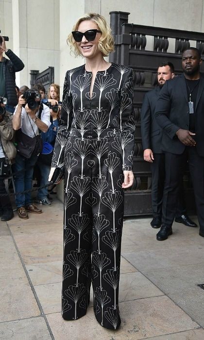 <a href="https://us.hellomagazine.com/tags/1/Cate-Blanchett" target="_blank" style="font-weight: bold;">Cate Blanchett</a> was fifty shades of stunning wearing a patterned jumpsuit to the Armani Prive fashion show.
<br>
Photo: Jacopo Raule/GC Images