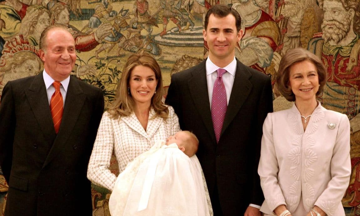 Christening of Princess Leonor together with her parents Queen Letizia and king felipe, and her grandparents don juan carlos and dona sofia
