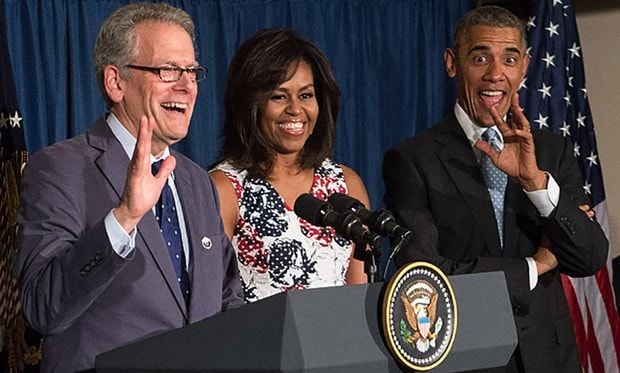 President Obama and Michelle had some fun during their meeting at the US Embassy.
<br>
Photo: Getty Images