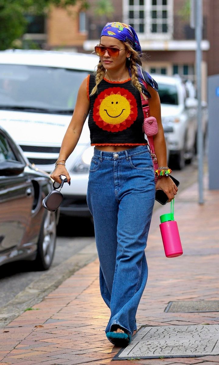 Rita Ora Wears a Crochet Smiley Face Top as she Steps Out with Taika Waititi