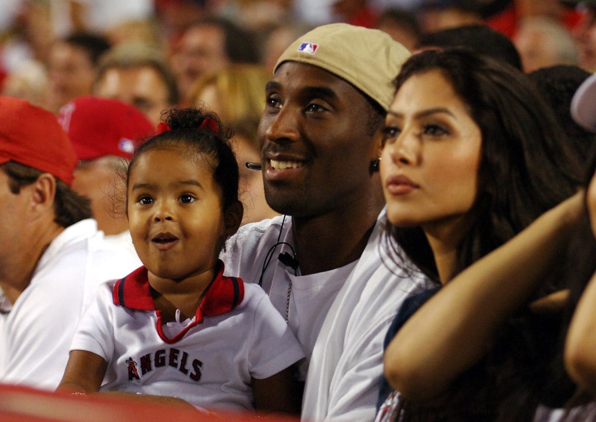 Kobe Bryant with wife Vanessa Bryant and daughter Natalia Diamante Bryant at Los Angeles Angels of Anaheim game 