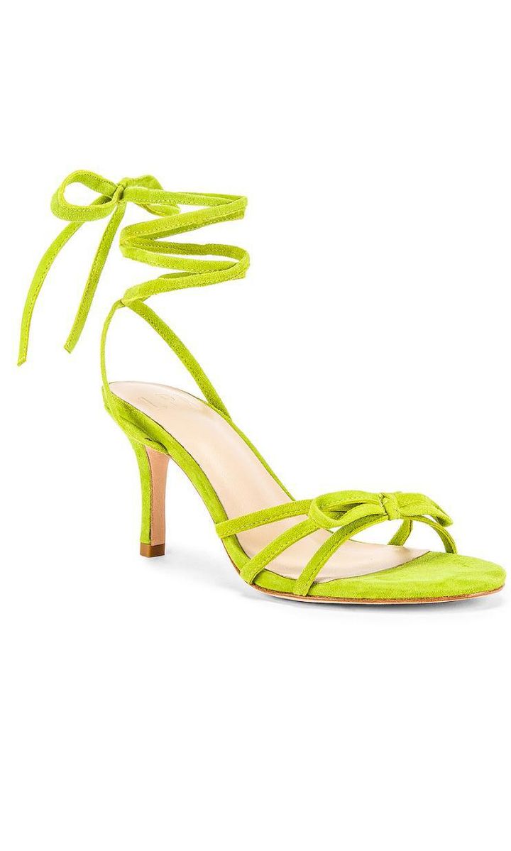 Lime green ankle-wrap sandals