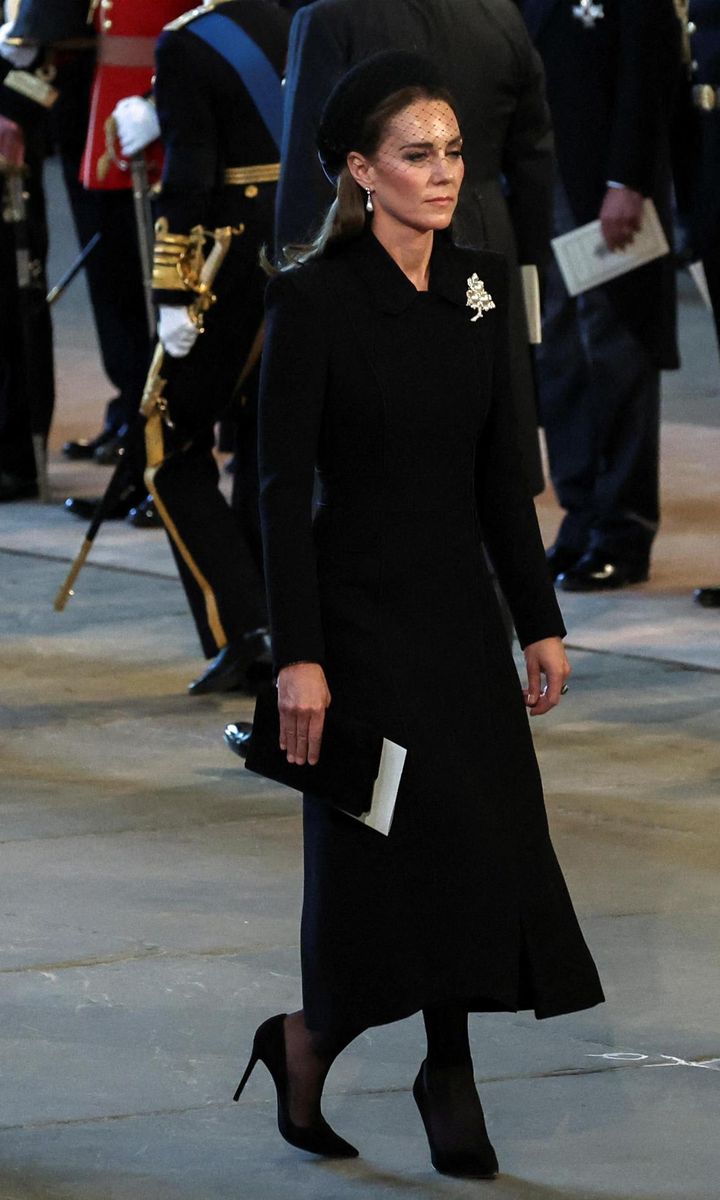 The Princess of Wales curtsied to the Queen's coffin.