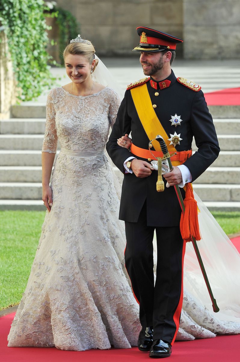 LUXEMBOURG - OCTOBER 20:  Princess Stephanie of Luxembourg and Prince Guillaume of Luxembourg emerge from the Cathedral following the wedding ceremony of Prince Guillaume Of Luxembourg and Princess Stephanie of Luxembourg at the Cathedral of our Lady of Luxembourg on October 20, 2012 in Luxembourg, Luxembourg. The 30-year-old hereditary Grand Duke of Luxembourg is the last hereditary Prince in Europe to get married, marrying his 28-year old Belgian Countess bride in a lavish 2-day ceremony.  (Photo by Pascal Le Segretain/Getty Images)