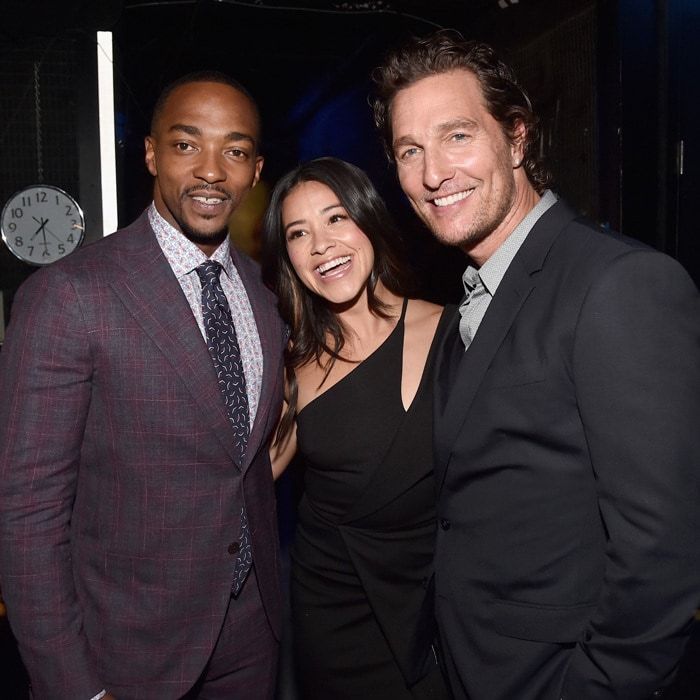 Alright, alright, alright! <i>Miss Bala</i> actress Gina Rodriguez shared some laughs with Anthony Mackie and Matthew McConaughey during the CinemaCon 2018 Gala Opening Night Event: Sony Pictures Highlights its 2018 Summer and Beyond Films.
Photo: Getty Images