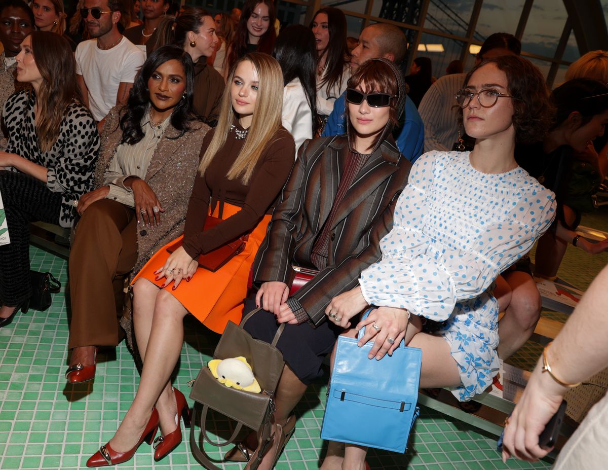 Mindy Kaling, Joey King, Lola Tung and Ella Emhoff at Tory Burch RTW Spring 2025 held at Skylight at The Refinery as part of New York Ready to Wear Fashion Week