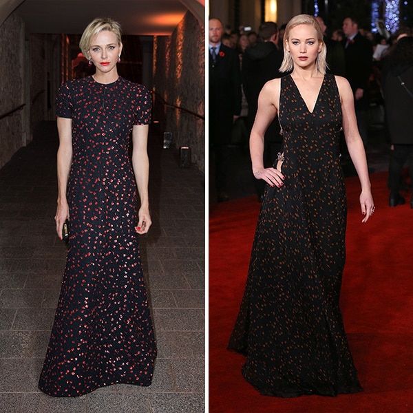 <b>Princess Charlene of Monaco and Jennifer Lawrence</B>
<br>
The Dior darlings rock some of the couture house's finest dotted garments, with the Monaco royal showing off a capped-sleeve creation from the brand's fall 2015 collection while Jennifer shows off her toned arms in a sleeveless variation at the premiere of 'The Hunger Games: Mockingjay - Part 2' in London.
<br>
<br>
Photo: Getty Images