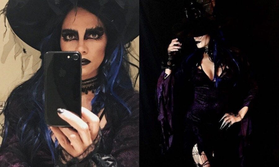 Halle Berry shared several images on her Instagram of this year's Halloween costume. The 51-year-old dressed up as a Spider Witch complete with feathery eyelashes and a purple wig. The mom-of-two wrote alongside the closeup of her glam done by Jorge Monroy and Castillo Bataille, "When Spider Witch becomes Spider B*tch at midnight "
Photo: Instagram/@halleberry