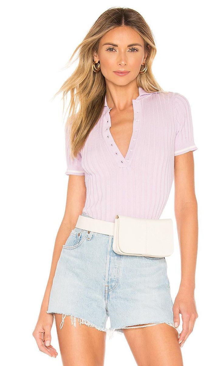 Shania Ribbed Polo Top by superdown