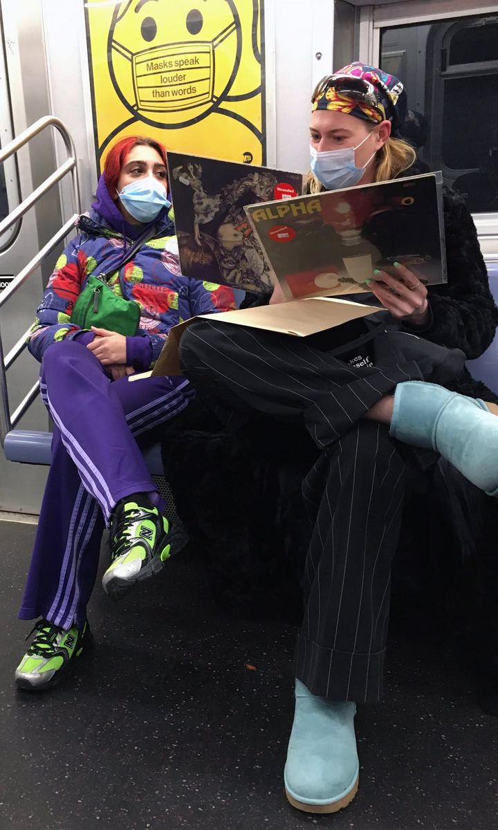 Lourdes Leon Sports Red Hair and a Colorful Outfit while Riding the Subway in NYC