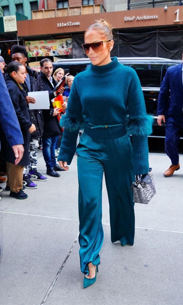 Jennifer Lopez in a monochromatic look by Sally LaPointe and Jimmy Choo