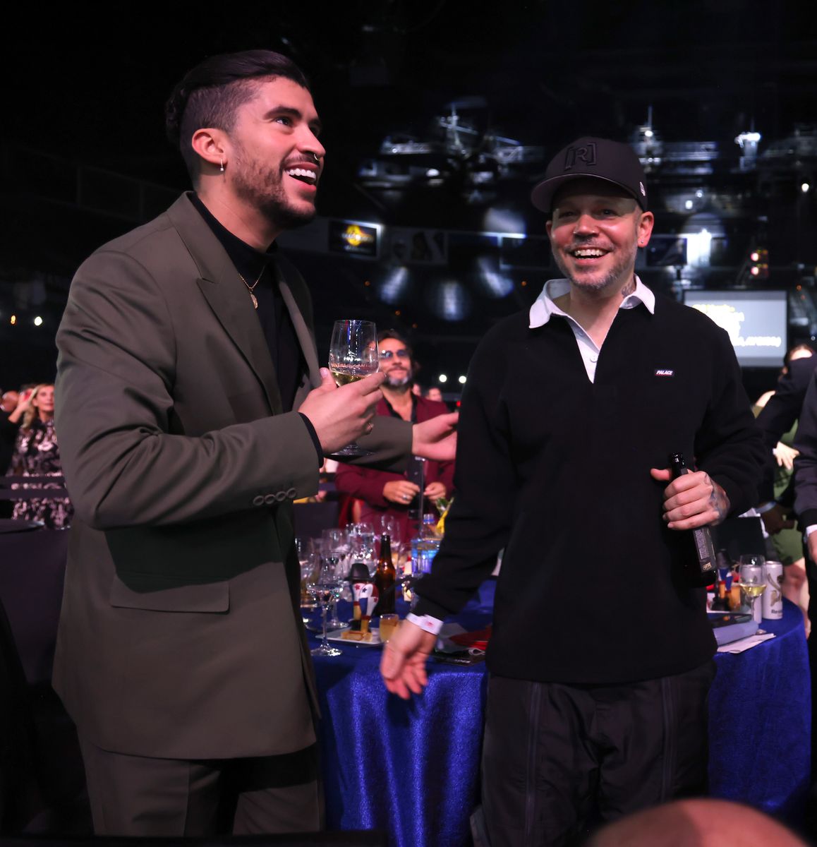 LAS VEGAS, NEVADA - NOVEMBER 17: (L-R) Bad Bunny and ReneÌ PeÌrez attend The Latin Recording Academy's 2021 Person of the Year Gala honoring Ruben Blades at Michelob ULTRA Arena on November 17, 2021 in Las Vegas, Nevada. (Photo by John Parra/Getty Images for The Latin Recording Academy)