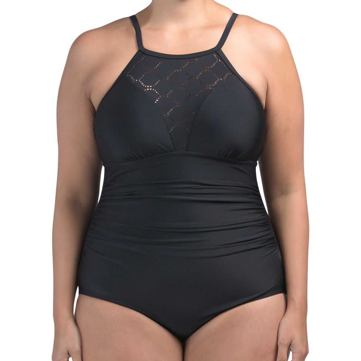 Ava & Viv Plus Laser Cut High Neck One-piece Swimsuit from Marshalls