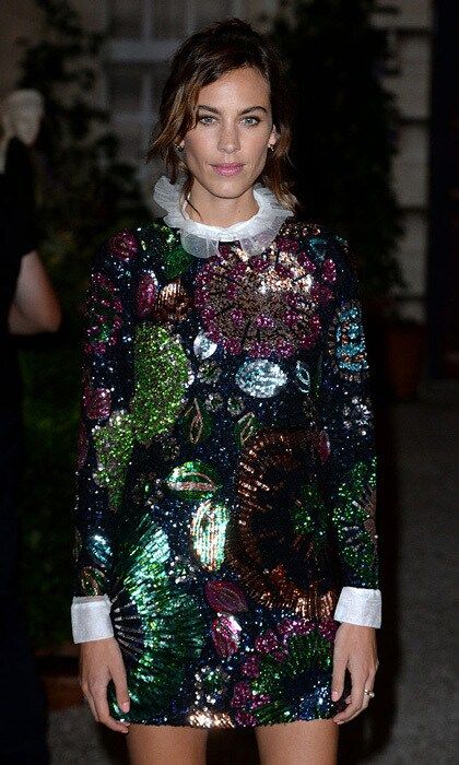 Alexa Chung dazzled in an embellished mini that featured a ruffled collar at the Burberry show.
Photo: Anthony Harvey/Getty Images