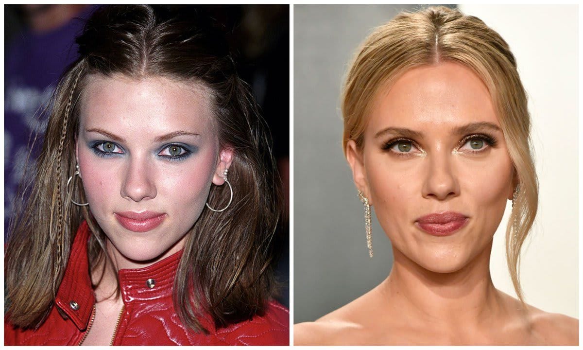 Scarlett Johansson and her before and after makeup