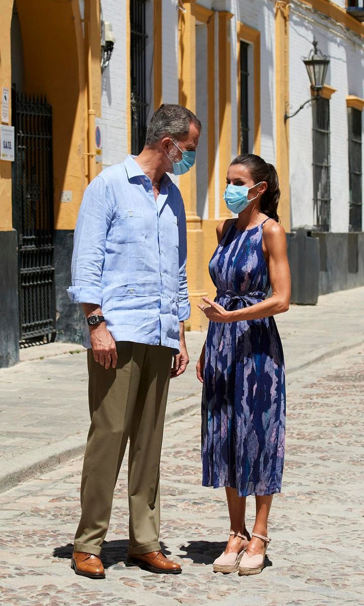 Queen Letizia turned heads in a printed summer dress by Adolfo Dominguez