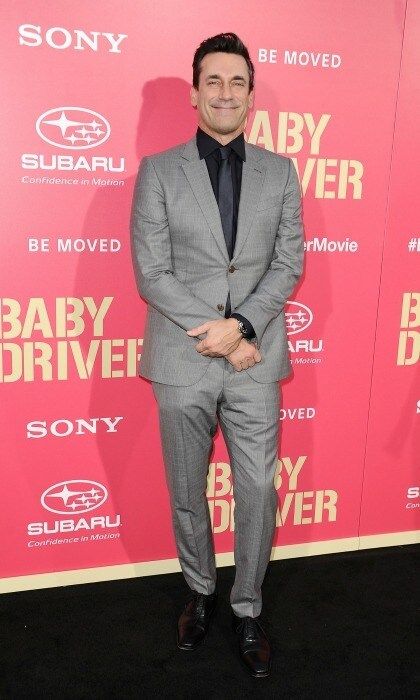 June 14: Jon Hamm looked sharp in a grey suit at the premiere of <i>Baby Driver</i> in Los Angeles.
Photo: Jason LaVeris/FilmMagic